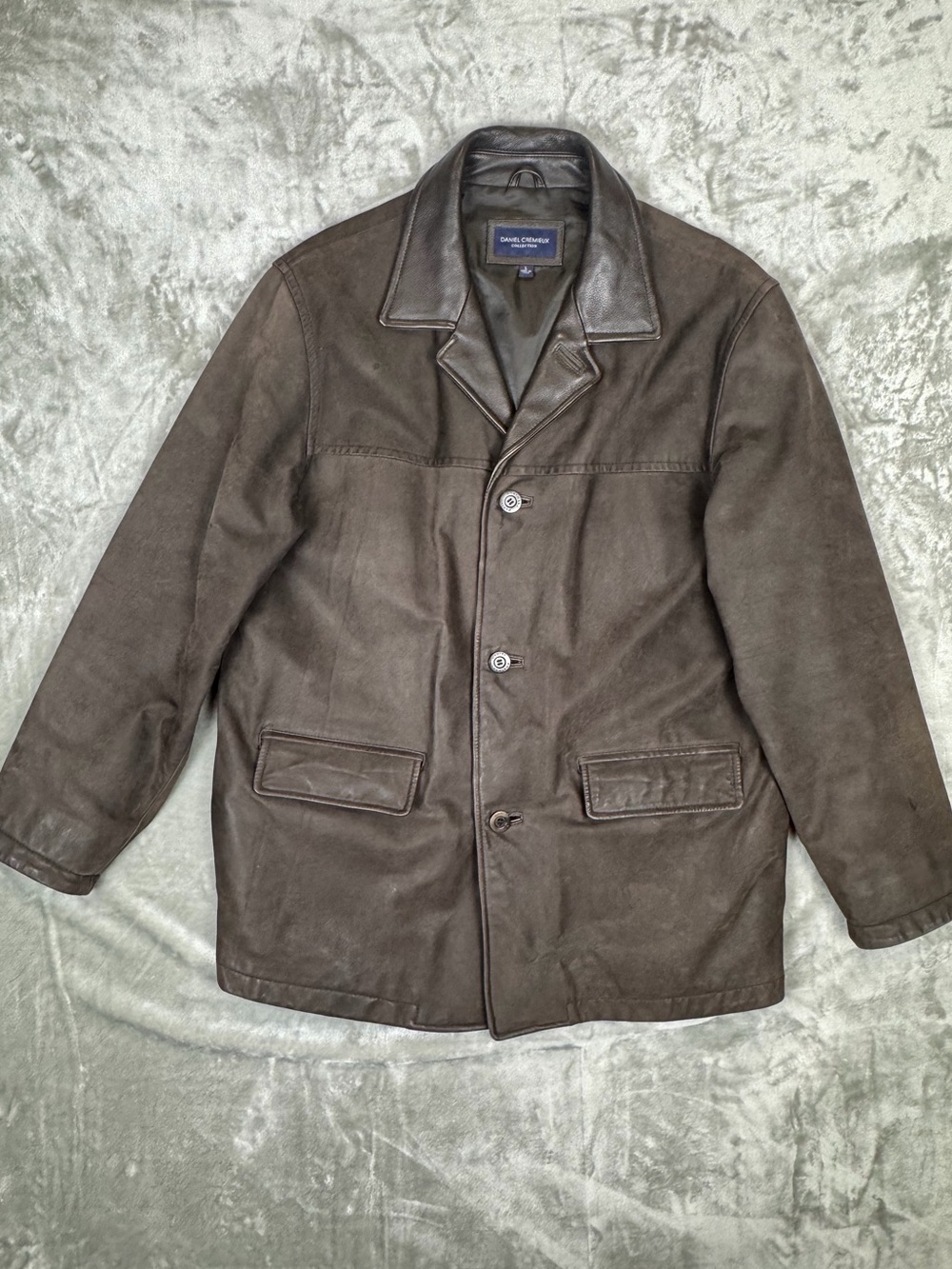 Daniel Cremieux Men’s Button Up Brown Cowhide Leather Barn Coat Chore Coat Large